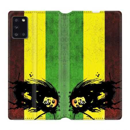 Housse cuir portefeuille pour Samsung Galaxy A31 Bob Marley Drapeau