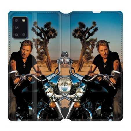 Housse cuir portefeuille pour Samsung Galaxy A31 Johnny Hallyday Moto
