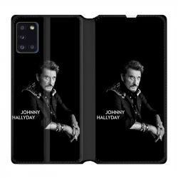 Housse cuir portefeuille pour Samsung Galaxy A31 Johnny Hallyday Noir