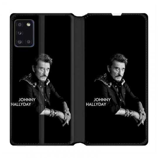 Housse cuir portefeuille pour Samsung Galaxy A31 Johnny Hallyday Noir