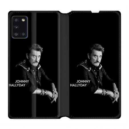 Housse cuir portefeuille pour Samsung Galaxy A31 Johnny Hallyday Noir
