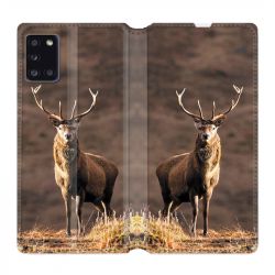 Housse cuir portefeuille pour Samsung Galaxy A31 Chasse Chevreuil Blanc