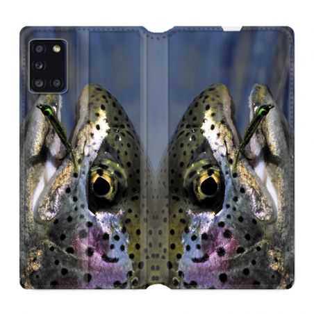 Housse cuir portefeuille pour Samsung Galaxy A31 Peche Truite