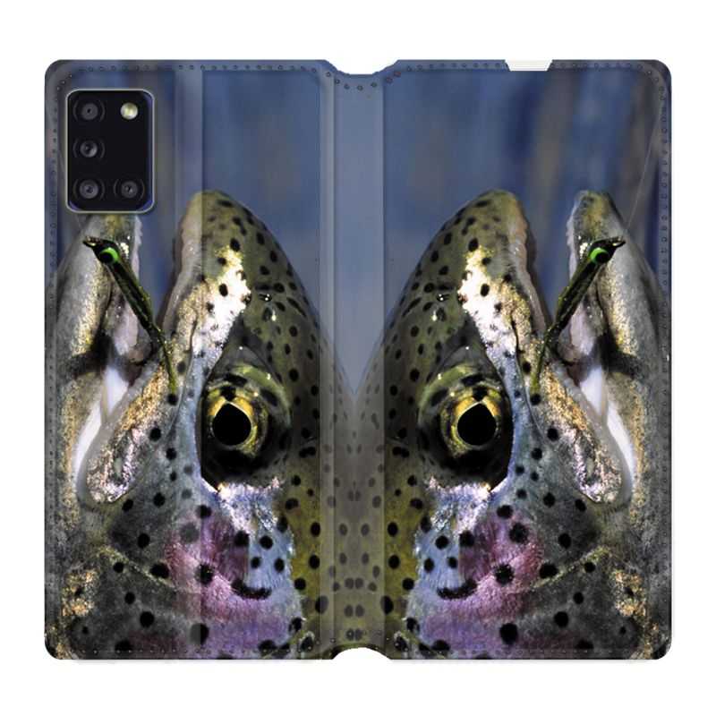 Housse cuir portefeuille pour Samsung Galaxy A31 Peche Truite