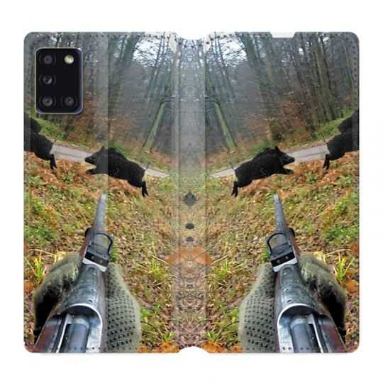Housse cuir portefeuille pour Samsung Galaxy A31 Chasse Vision Tir