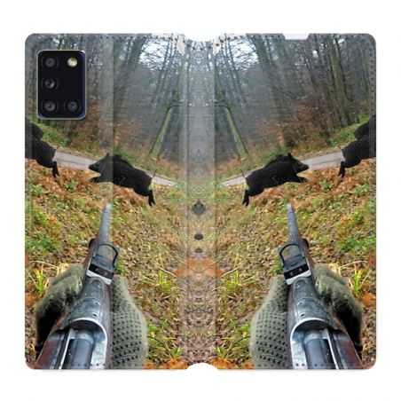 Housse cuir portefeuille pour Samsung Galaxy A31 Chasse Vision Tir