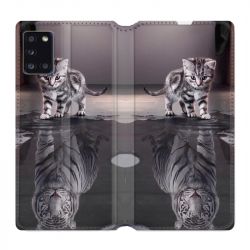 Housse cuir portefeuille pour Samsung Galaxy A31 Chat Reflet