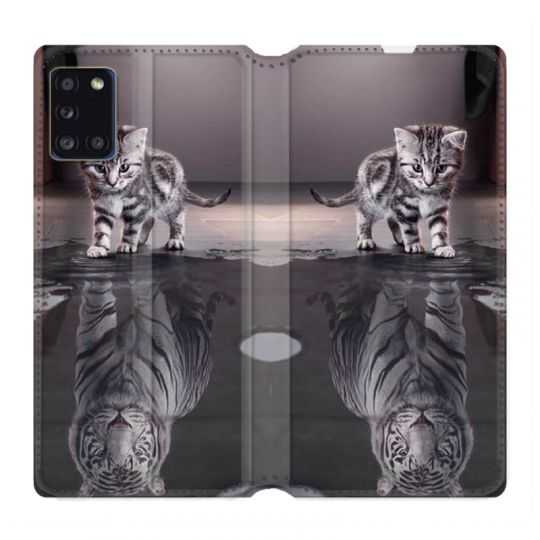 Housse cuir portefeuille pour Samsung Galaxy A31 Chat Reflet