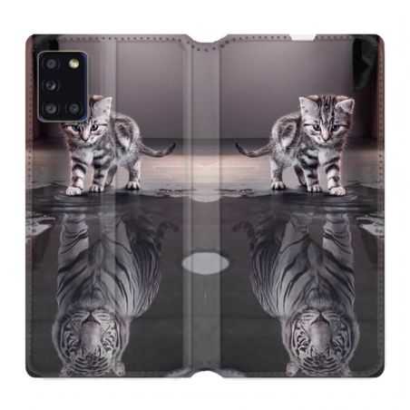 Housse cuir portefeuille pour Samsung Galaxy A31 Chat Reflet