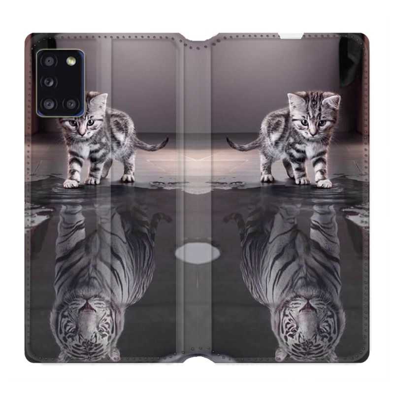 Housse cuir portefeuille pour Samsung Galaxy A31 Chat Reflet