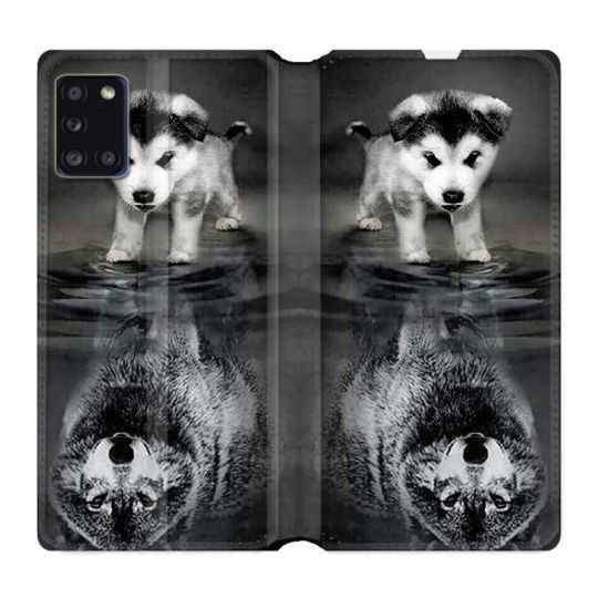 Housse cuir portefeuille pour Samsung Galaxy A31 Chien Reflet