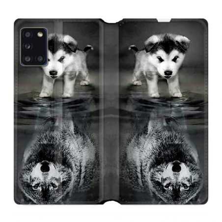 Housse cuir portefeuille pour Samsung Galaxy A31 Chien Reflet
