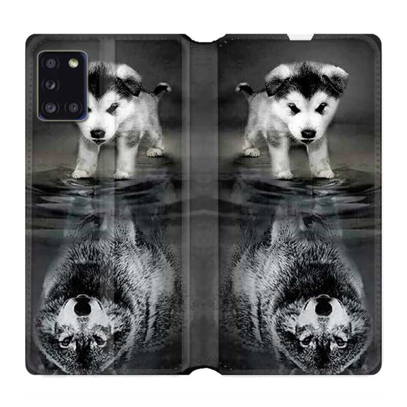 Housse cuir portefeuille pour Samsung Galaxy A31 Chien Reflet