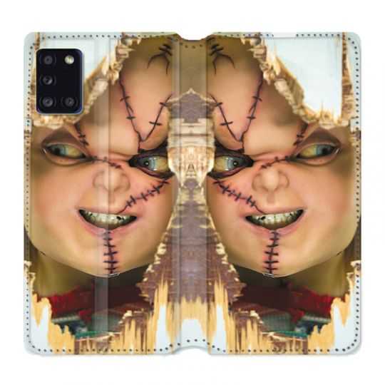Housse cuir portefeuille pour Samsung Galaxy A31 Chucky Blanc