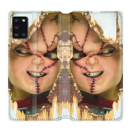 Housse cuir portefeuille pour Samsung Galaxy A31 Chucky Blanc