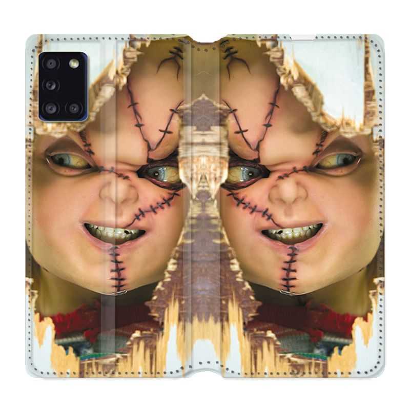 Housse cuir portefeuille pour Samsung Galaxy A31 Chucky Blanc