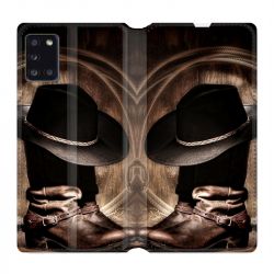 Housse cuir portefeuille pour Samsung Galaxy A31 Cow Boy Chapeau