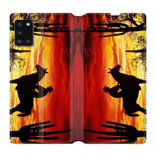 Housse cuir portefeuille pour Samsung Galaxy A31 Cow Boy Soleil