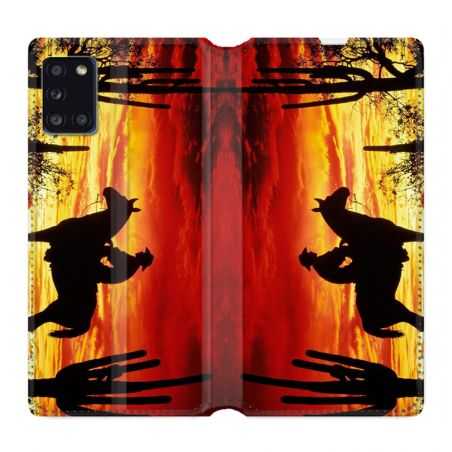 Housse cuir portefeuille pour Samsung Galaxy A31 Cow Boy Soleil