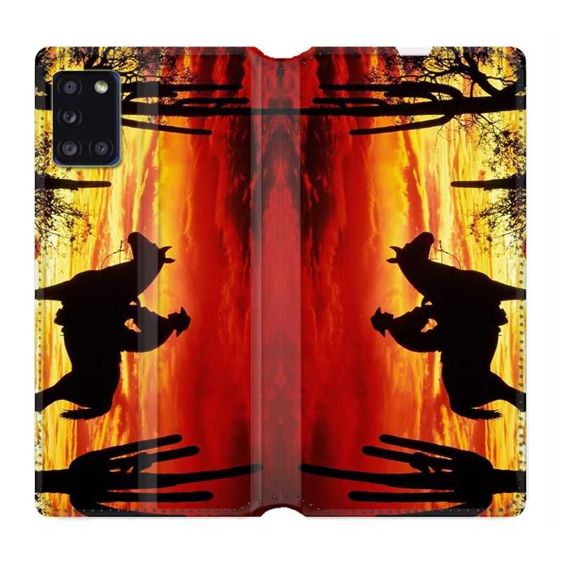Housse cuir portefeuille pour Samsung Galaxy A31 Cow Boy Soleil