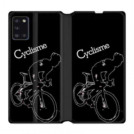 Housse cuir portefeuille pour Samsung Galaxy A31 Cyclisme Ombre Blanche