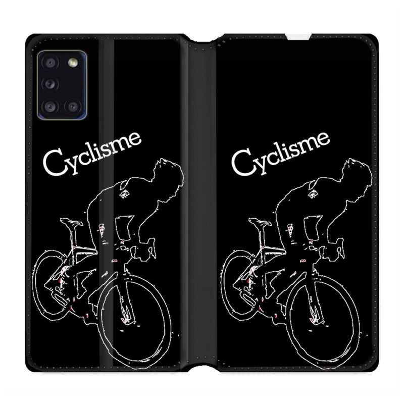Housse cuir portefeuille pour Samsung Galaxy A31 Cyclisme Ombre Blanche