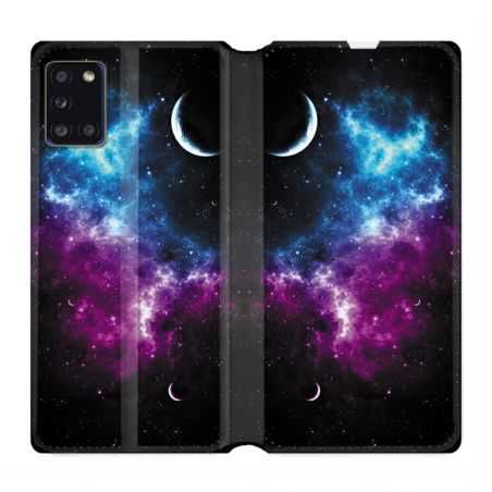 Housse cuir portefeuille pour Samsung Galaxy A31 Univers Bleu Violet