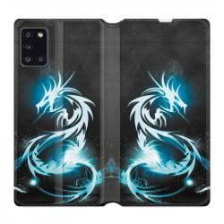 Housse cuir portefeuille pour Samsung Galaxy A31 Dragon Bleu