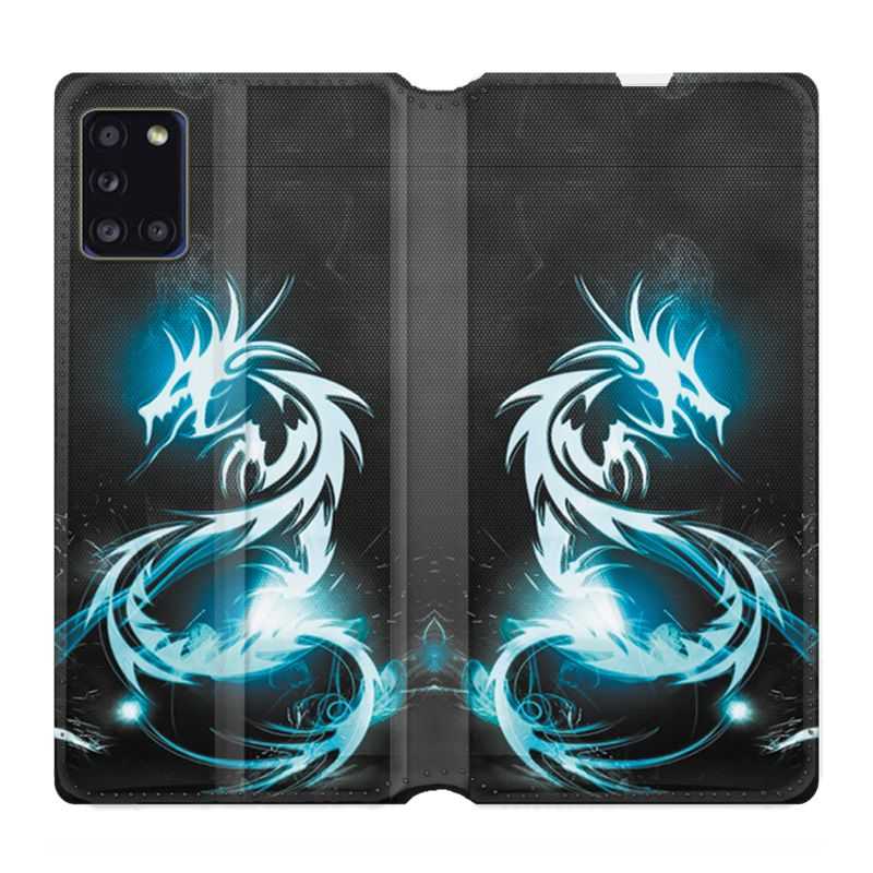 Housse cuir portefeuille pour Samsung Galaxy A31 Dragon Bleu