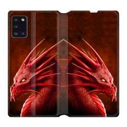Housse cuir portefeuille pour Samsung Galaxy A31 Dragon Rouge