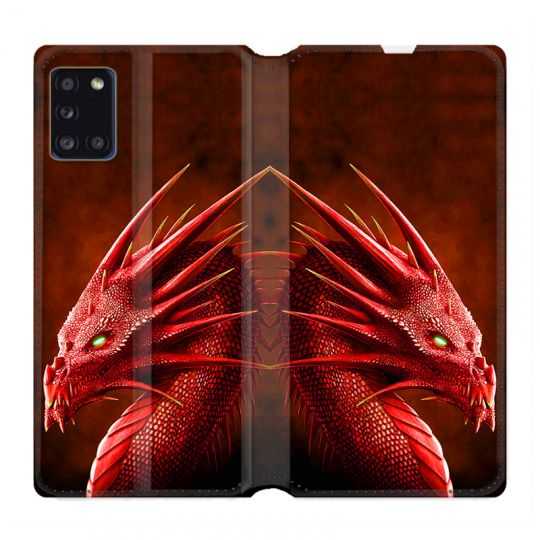 Housse cuir portefeuille pour Samsung Galaxy A31 Dragon Rouge