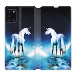 Housse cuir portefeuille pour Samsung Galaxy A31 Licorne Lune