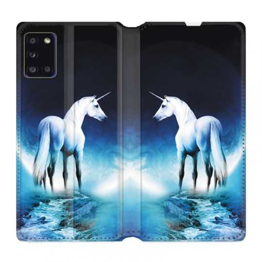 Housse cuir portefeuille pour Samsung Galaxy A31 Licorne Lune