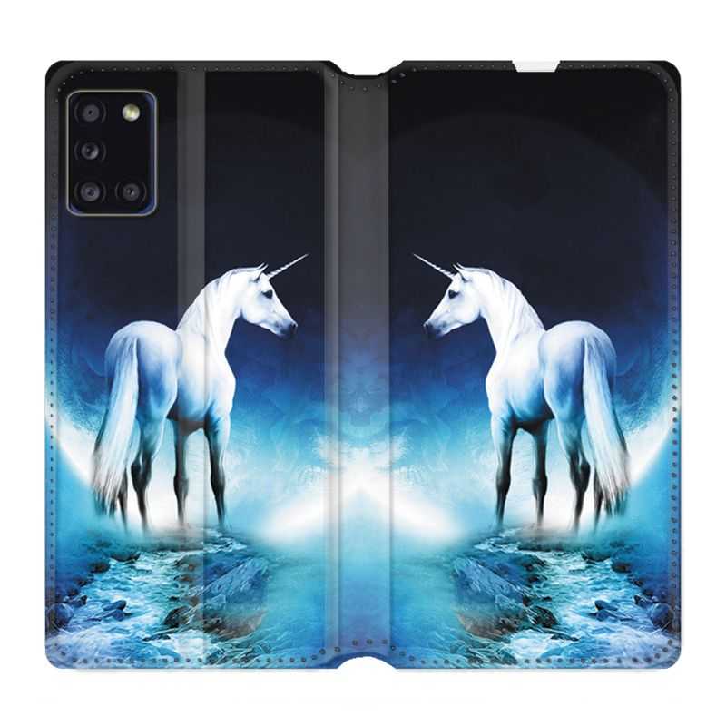 Housse cuir portefeuille pour Samsung Galaxy A31 Licorne Lune