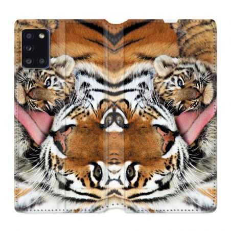 Housse cuir portefeuille pour Samsung Galaxy A31 Bebe Tigre
