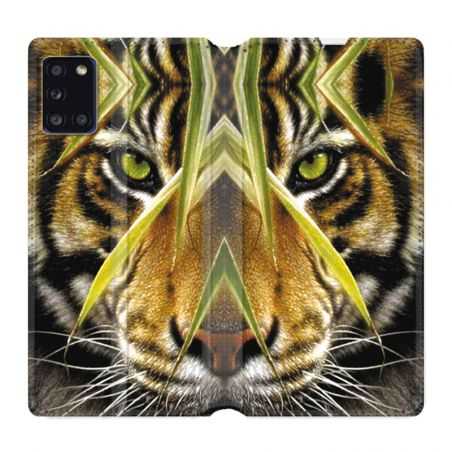 Housse cuir portefeuille pour Samsung Galaxy A31 Oeil Tigre