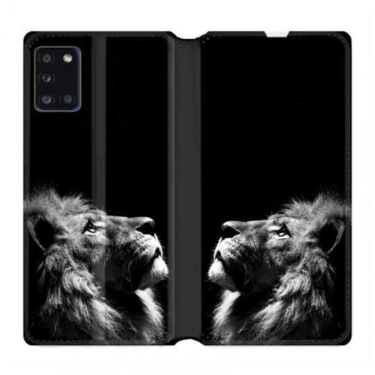Housse cuir portefeuille pour Samsung Galaxy A31 Roi Lion