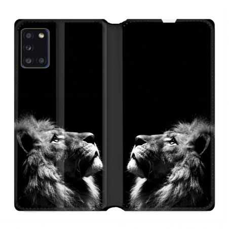 Housse cuir portefeuille pour Samsung Galaxy A31 Roi Lion