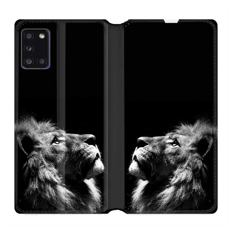 Housse cuir portefeuille pour Samsung Galaxy A31 Roi Lion