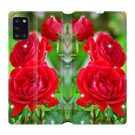 Housse cuir portefeuille pour Samsung Galaxy A31 Fleur Rose Rouge