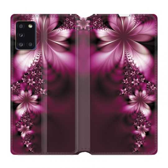 Housse cuir portefeuille pour Samsung Galaxy A31 Fleur Violette Montante