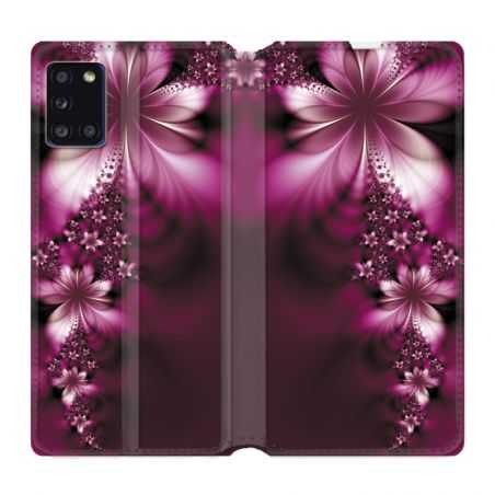 Housse cuir portefeuille pour Samsung Galaxy A31 Fleur Violette Montante