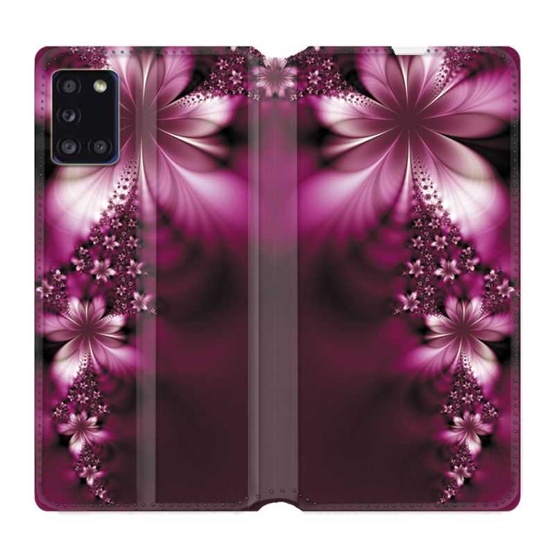Housse cuir portefeuille pour Samsung Galaxy A31 Fleur Violette Montante