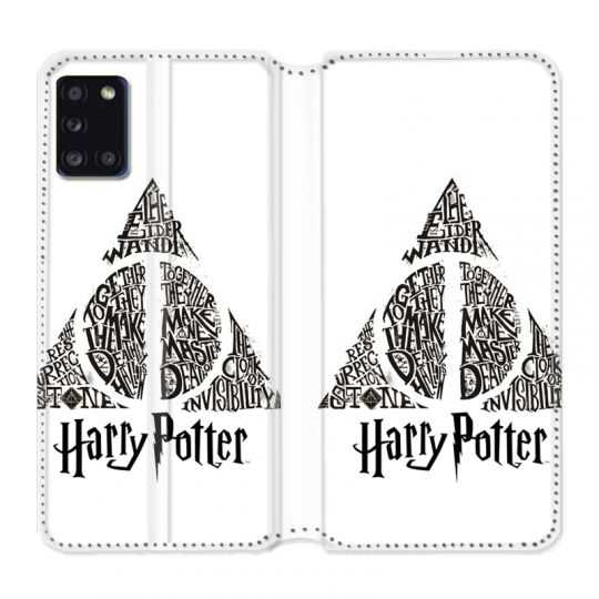 Housse cuir portefeuille pour Samsung Galaxy A31 WB License Harry Potter Triangle Blanc