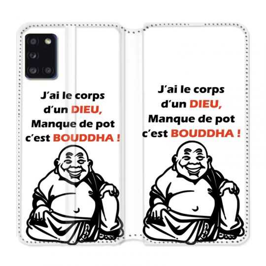Housse cuir portefeuille pour Samsung Galaxy A31 Humour Bouddha