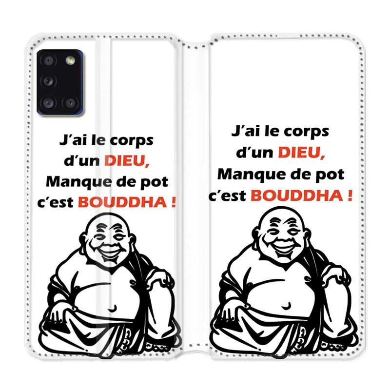 Housse cuir portefeuille pour Samsung Galaxy A31 Humour Bouddha