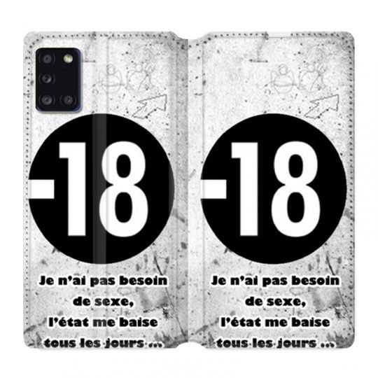 Housse cuir portefeuille pour Samsung Galaxy A31 Humour 18 Ans