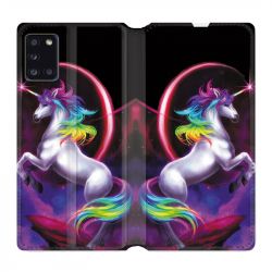 Housse cuir portefeuille pour Samsung Galaxy A31 Licorne Arc en ciel