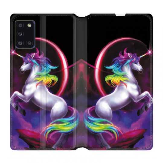 Housse cuir portefeuille pour Samsung Galaxy A31 Licorne Arc en ciel