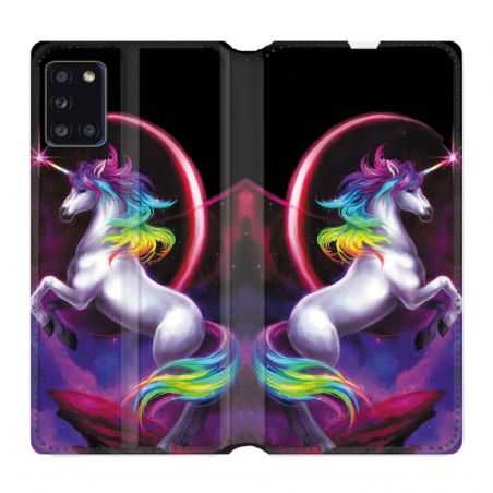 Housse cuir portefeuille pour Samsung Galaxy A31 Licorne Arc en ciel